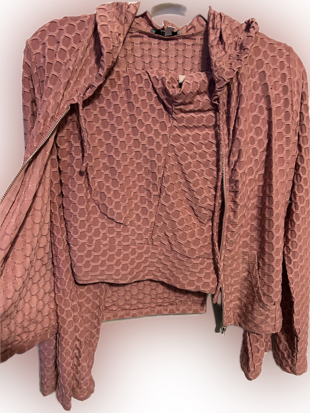 Iris Basic Textured Hoodie and Tank Set in Dusty Rose